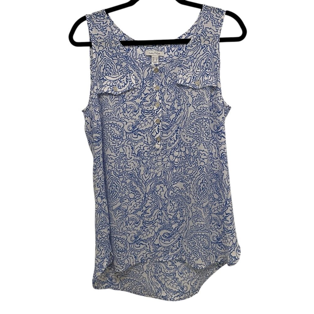 Nautica Tank Top Womens L Flowy Blouse Nautical Beachy‎ Casual Office